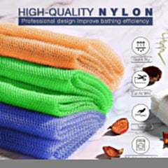 UJFQBH 3 Pieces African Bath Sponge African Net Long Net Bath Sponge Exfoliating Shower Body Scrubber Back Scrubber Skin Smoother,Great for Daily Use (Orange、Blue、Green)