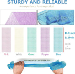 UJFQBH 5 Pieces African Bath Sponge African Net Long Net Bath Sponge Exfoliating Shower Body Scrubber Back Scrubber Skin Smoother,Great for Daily Use (Purple, Pink, Green, Blue, White)
