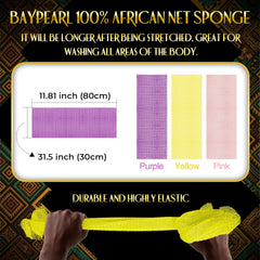 UJFQBH 3 Pieces African Bath Sponge African Net Long Net Bath Sponge Exfoliating Shower Body Scrubber Back Scrubber Skin Smoother,Great for Daily Use (Pink,Yellow,Purple)