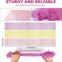 3 Piece Bright Style African exfoliating net Exfoliating Shower Set Long Bath Sponges for Smooth, Refreshed Skin, The Exterior Gleams - Ideal for Daily Use (Bright Yellow, Pink, Purple)