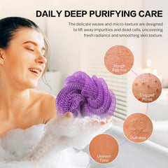 UJFQBH African Net Sponge Authentic 2-Pieces Exfoliating Body Scrubber for Shower & Bath, Deep Cleansing Lather for Dead Skin Removal, Back Scrubber for Women & Men (Pink 、Purple