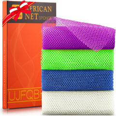 UJFQBH 4 Pieces African exfoliating net African Net Long Net Bath Sponge Exfoliating Shower Body Scrubber Back Scrubber Skin Smoother,Great for Daily Use (Purple, Blue, Green, White)