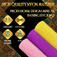 UJFQBH 3 Pieces African Bath Sponge African Net Long Net Bath Sponge Exfoliating Shower Body Scrubber Back Scrubber Skin Smoother,Great for Daily Use (Pink,Yellow,Purple)