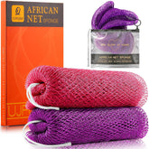 UJFQBH African Net Sponge Authentic 2-Pieces Exfoliating Body Scrubber for Shower & Bath, Deep Cleansing Lather for Dead Skin Removal, Back Scrubber for Women & Men (Pink 、Purple