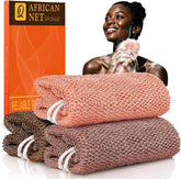 UJFQBH African Net Sponge Authentic, Exfoliating Body Scrubber for Back and Hard to Reach Areas, Gentle Daily Exfoliation for Deep Cleansing, Quick Drying Shower Essential, Rosewood 3 Pack