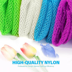 UJFQBH 4 Pieces African exfoliating net African Net Long Net Bath Sponge Exfoliating Shower Body Scrubber Back Scrubber Skin Smoother,Great for Daily Use (Purple, Blue, Green, White)