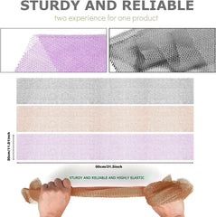 UJFQBH 3 Pieces African exfoliating net African Net Long Net Bath Sponge Exfoliating Shower Body Scrubber Back Scrubber Skin Smoother,Great for Daily Use (Purple、Gray、Brown)