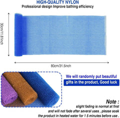 UJFQBH 3 Pieces African Bath Sponge African Net Long Net Bath Sponge Exfoliating Shower Body Scrubber Back Scrubber Skin Smoother,Great for Daily Use (Brown, Blue, Purple)