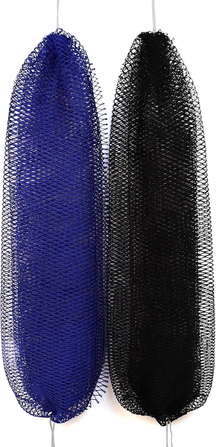 African Net Sponge Authentic, 2 Pieces African Exfoliating Net Sponge with Knots, Quick-Drying Body Scrub Net, Bath Washcloth Loofah for Women and Men (Navy Blue+Black)