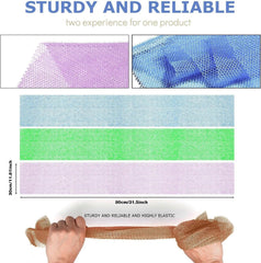 UJFQBH 3 Pieces African Bath Sponge African Net Long Net Bath Sponge Exfoliating Shower Body Scrubber Back Scrubber Skin Smoother,Great for Daily Use (Pale Purple, Blue, Green)
