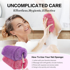 UJFQBH African Net Sponge Authentic 2-Pieces Exfoliating Body Scrubber for Shower & Bath, Deep Cleansing Lather for Dead Skin Removal, Back Scrubber for Women & Men (Pink 、Purple
