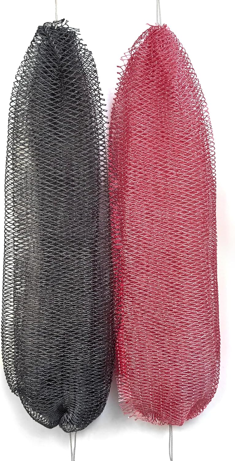 African Net Sponge Authentic, 2 Pieces African Exfoliating Net Sponge with Knots, Quick-Drying Body Scrub Net, Bath Washcloth Loofah for Women and Men (Gray+Rose Pink)